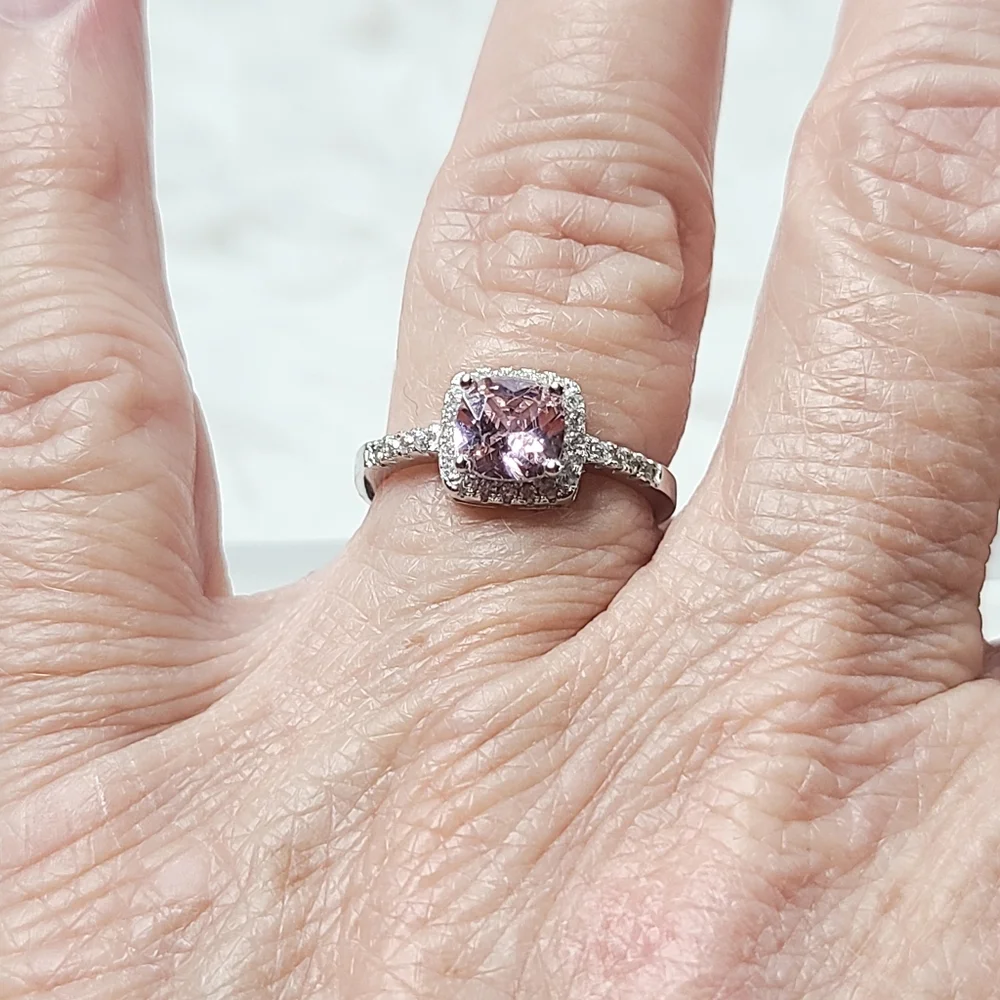 Pink and White Sapphire Halo Ring